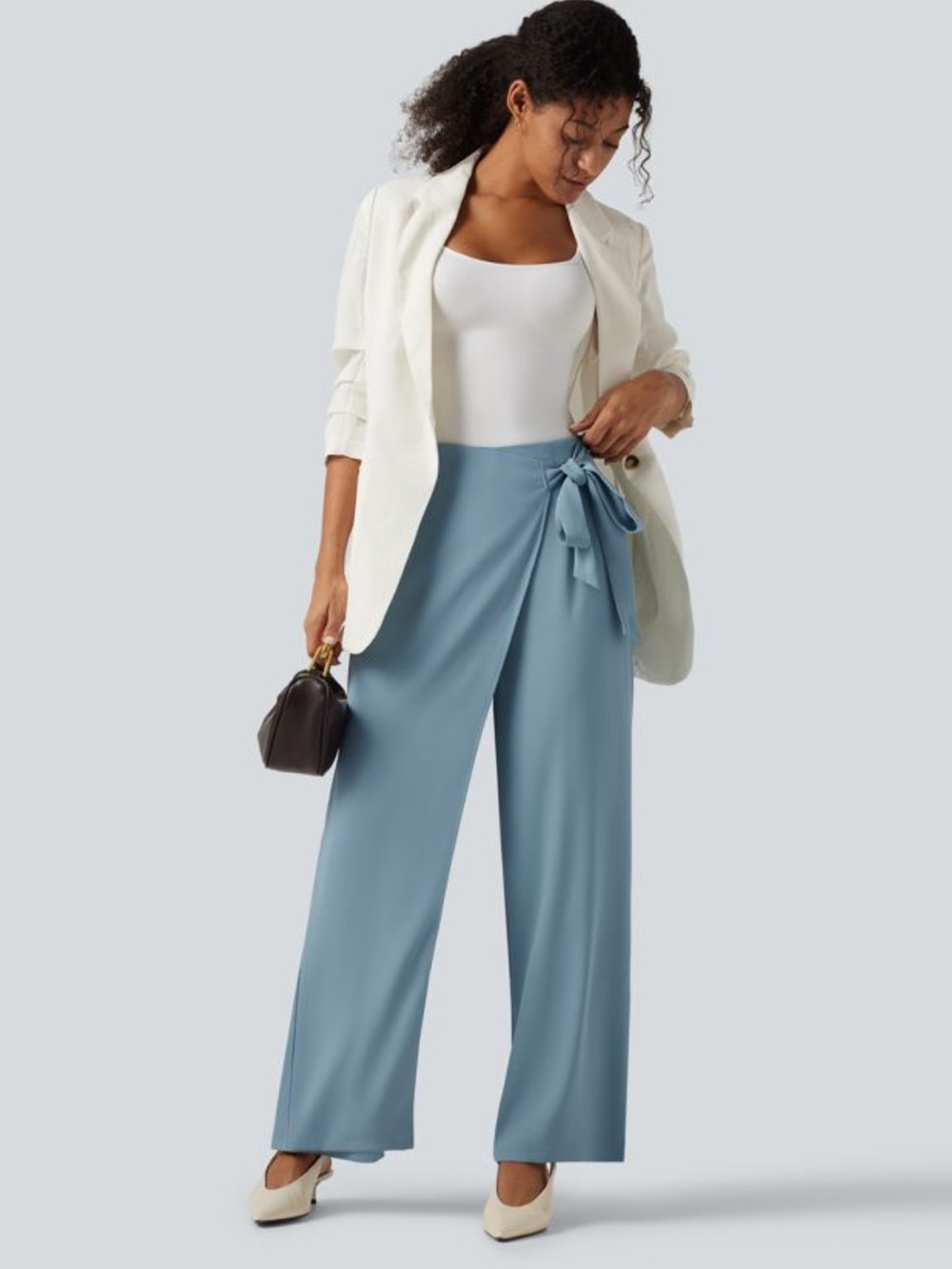 Halara Flex High Waisted Tie Side Wide Leg Work Pants in Forget Me Not